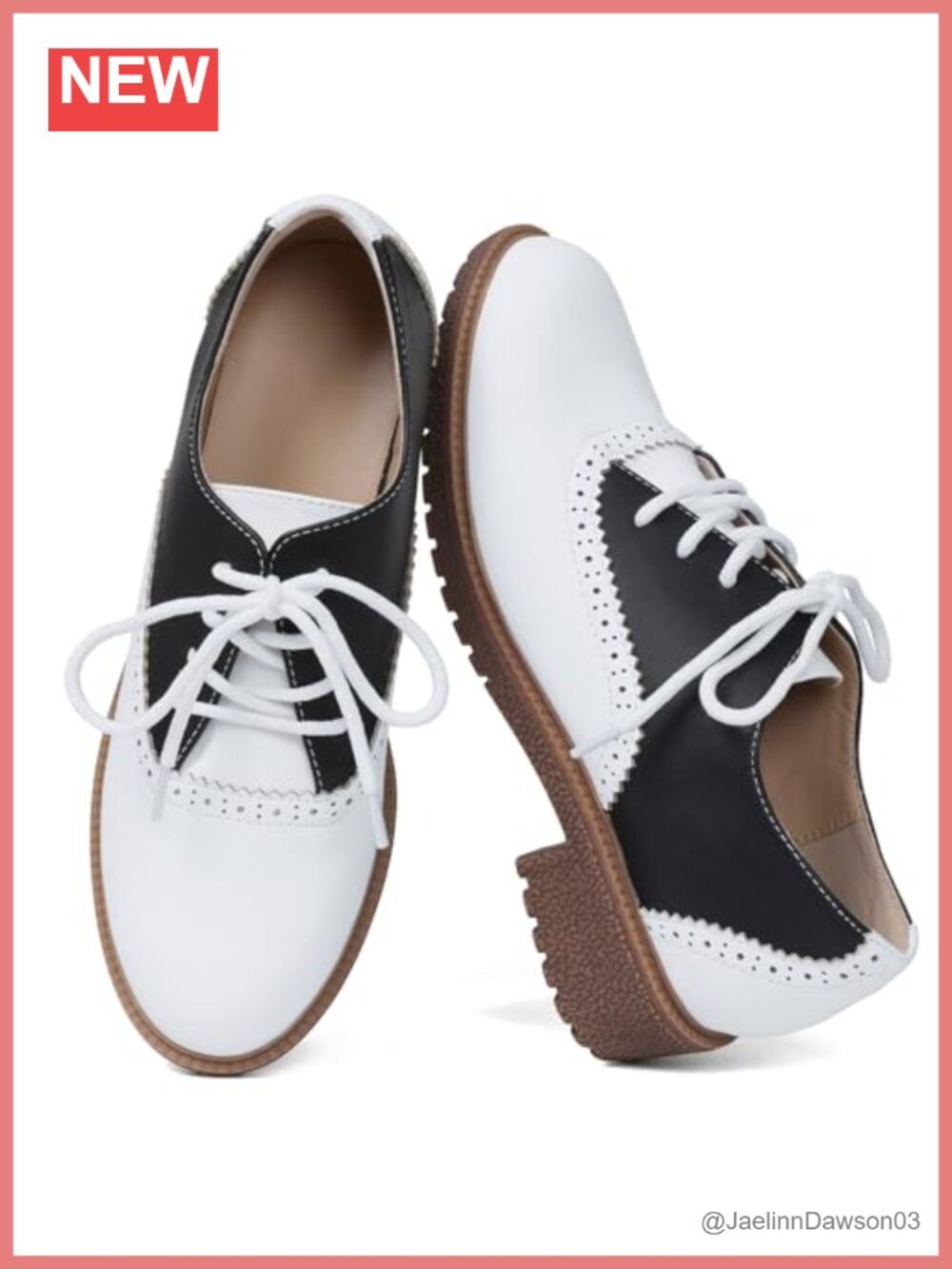 Saddle Shoes Vintage Oxfords Perforated Design Low Heel Lace-Up Women